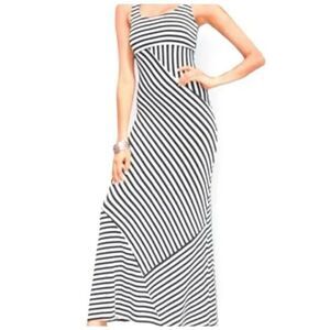 Boston Proper Black and White Striped Sleeveless Maxi Dress Medium